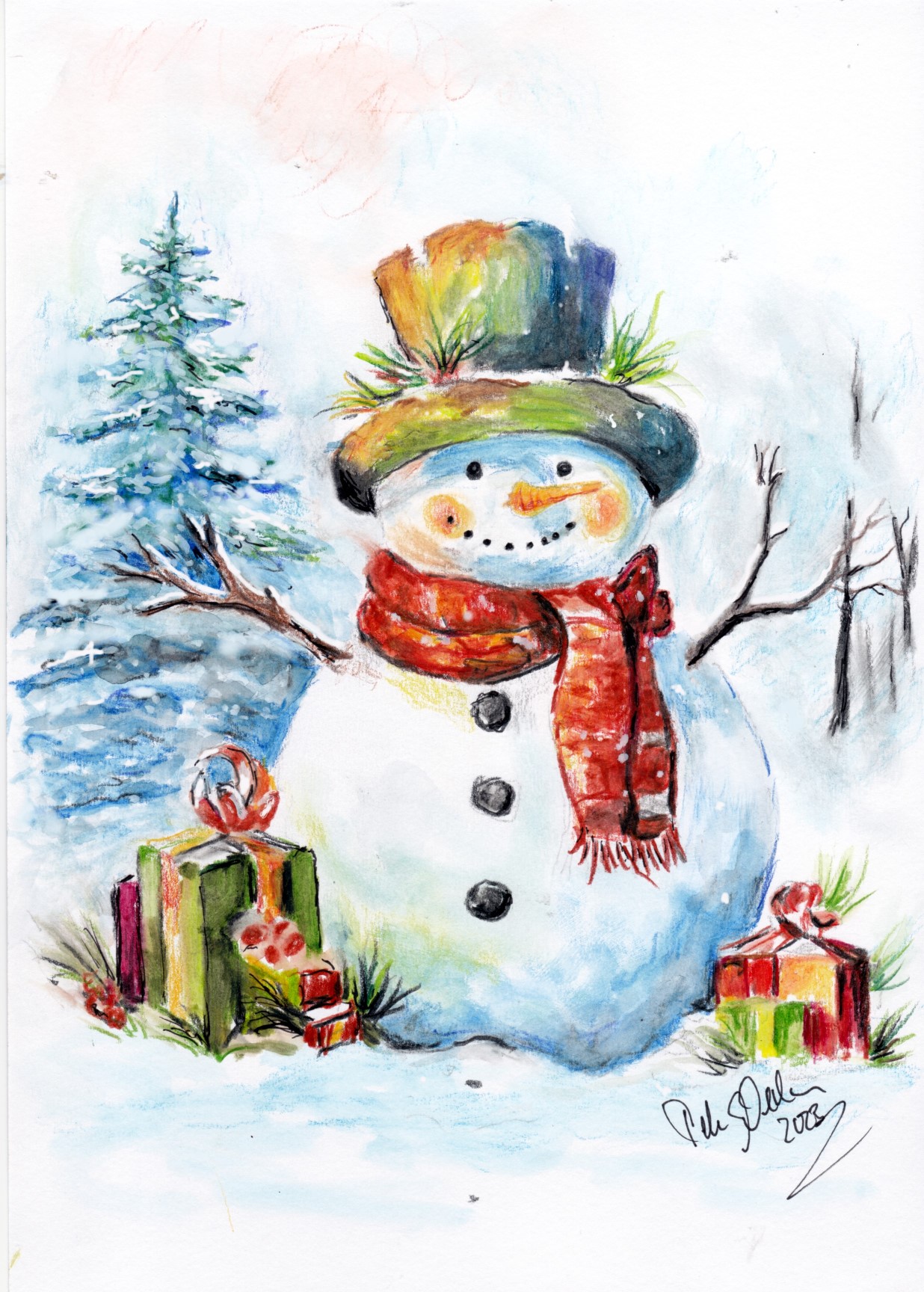 Schneemann mit Geschenken